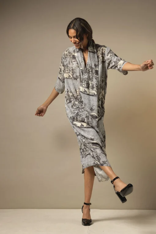 Ancient Columns Charcoal Rachel Dress
