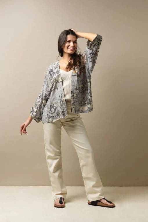 Ancient Columns Charcoal Kimono