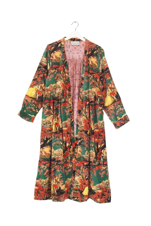Country Toile Berry Velvet Duster Coat
