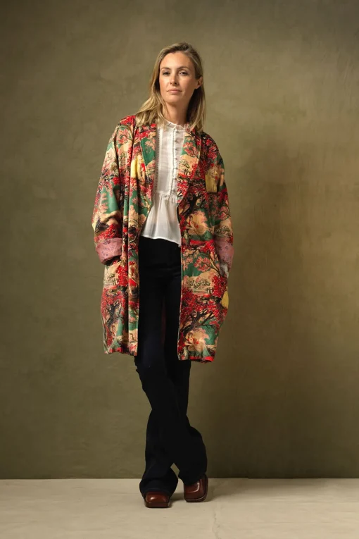 Country Toile Berry Velvet Boyfriend Jacket