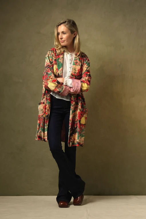 Country Toile Berry Velvet Boyfriend Jacket