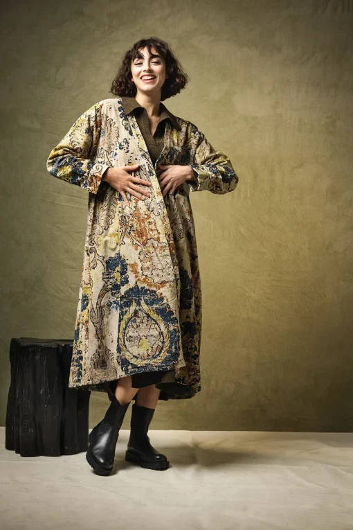 Dhurrie Taupe Velvet Duster Coat