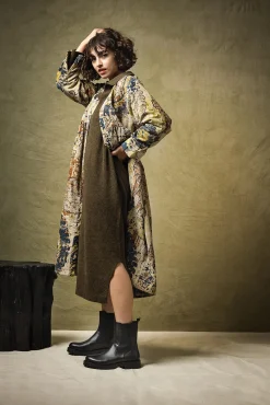 Dhurrie Taupe Velvet Duster Coat