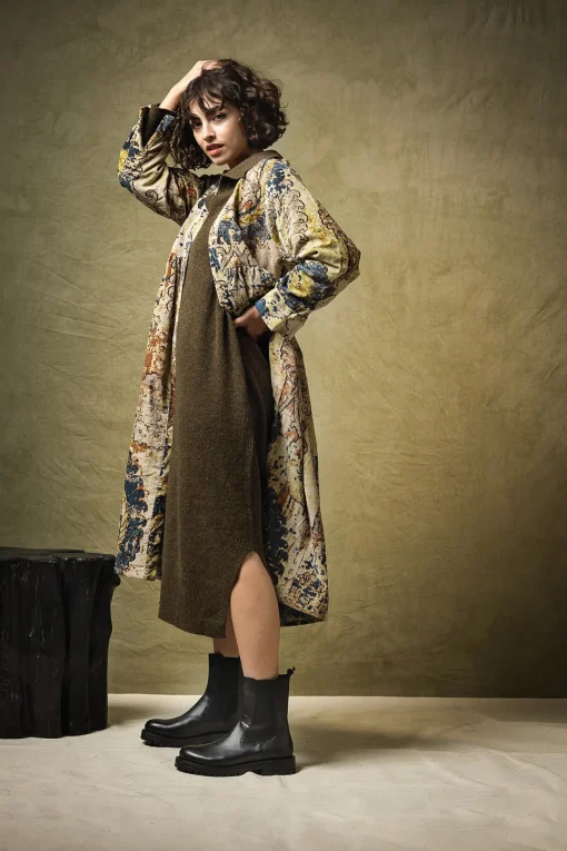 Dhurrie Taupe Velvet Duster Coat
