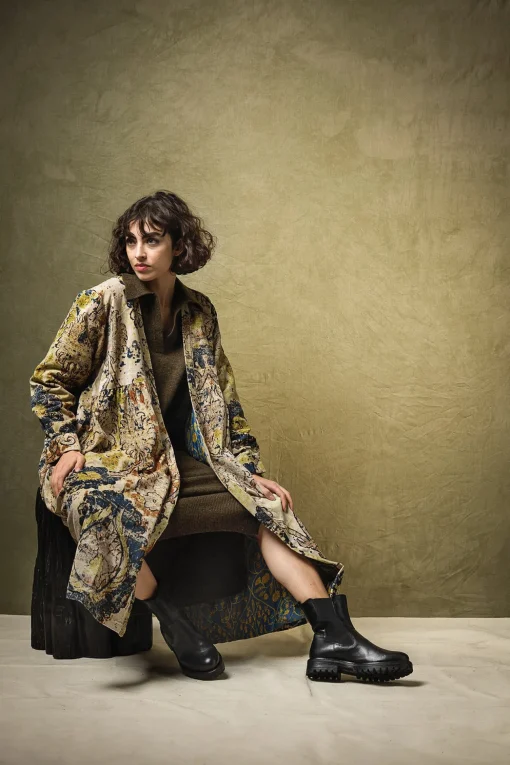 Dhurrie Taupe Velvet Duster Coat