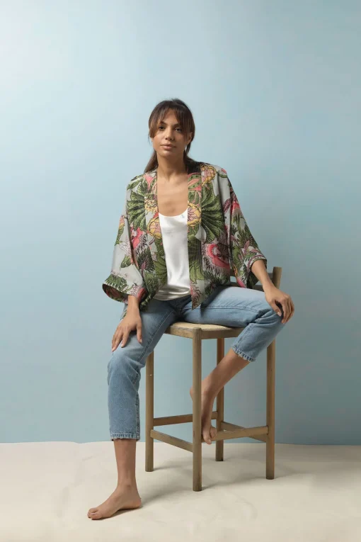 Eccentric Blooms Putty Kimono