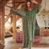 Floral Paisley Green Boho Dress
