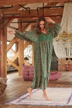 Floral Paisley Green Boho Dress