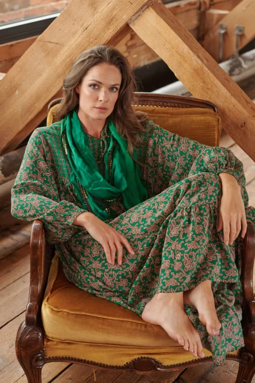 Floral Paisley Green Boho Dress