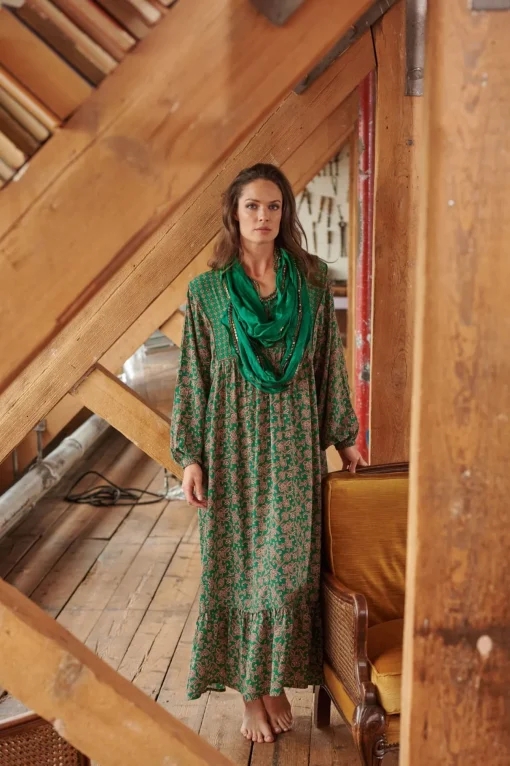 Floral Paisley Green Boho Dress