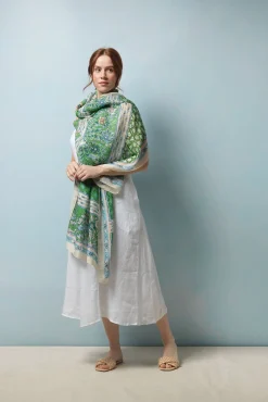 Folk Flowers Green Scarf