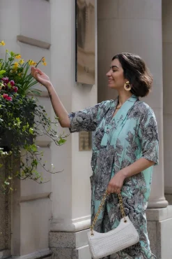 Kew Etched Floral Aqua Rachel Dress