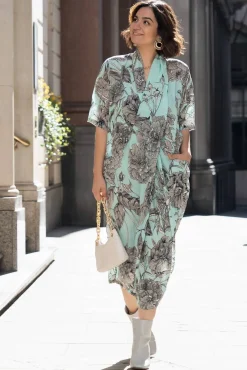 Kew Etched Floral Aqua Rachel Dress