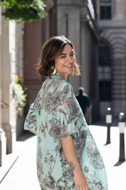 Kew Etched Floral Aqua Rachel Dress