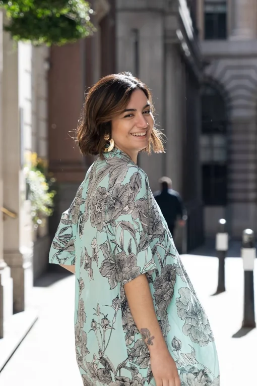 Kew Etched Floral Aqua Rachel Dress