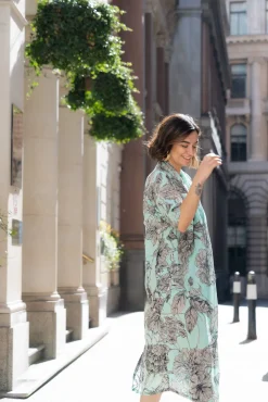 Kew Etched Floral Aqua Rachel Dress