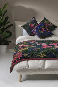 Kew Magnolia Blue Velvet Throw