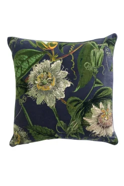 Kew Passion Flower Grey Velvet Square Cushion