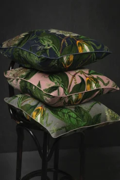 Kew Passion Flower Grey Velvet Square Cushion