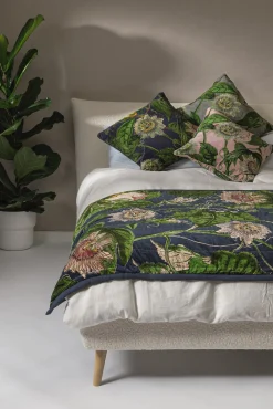 Kew Passion Flower Grey Velvet Throw