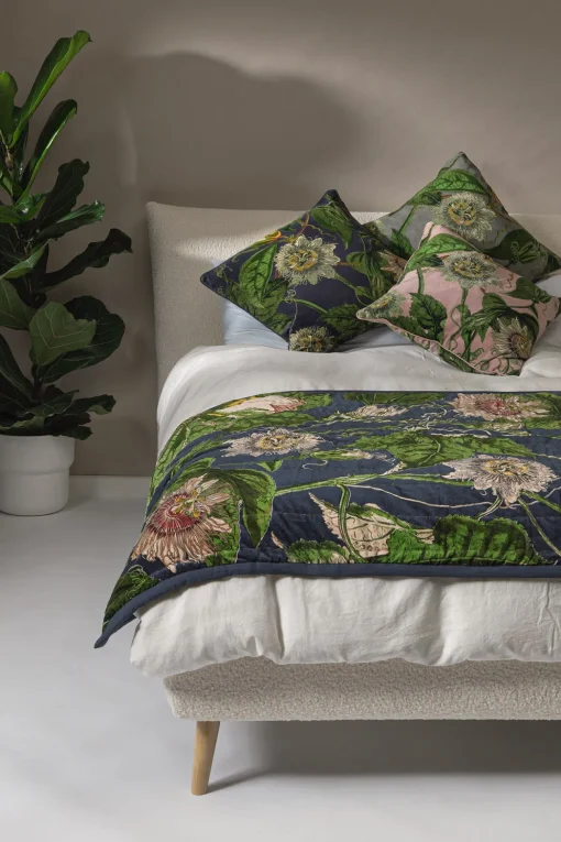 Kew Passion Flower Grey Velvet Throw