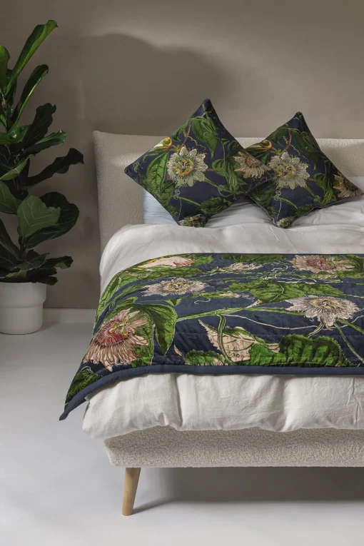 Kew Passion Flower Grey Velvet Throw