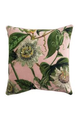 Kew Passion Flower Pink Velvet Square Cushion