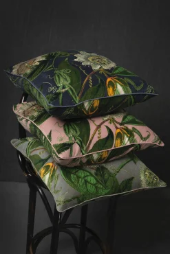 Kew Passion Flower Pink Velvet Square Cushion