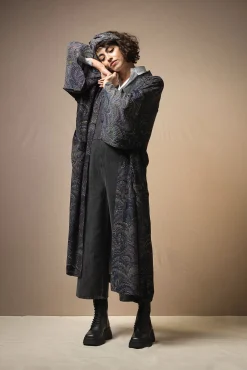 Marbled Indigo Crepe Long Kimono