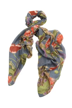 Peacock And Poppies Grey Scarf