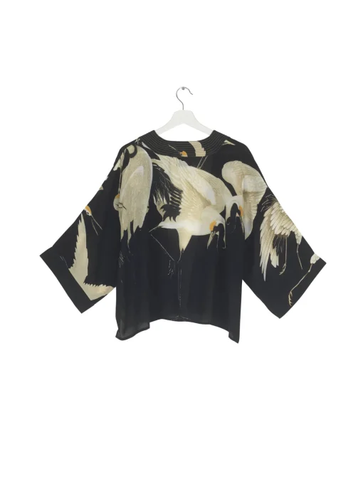 Stork Black Crepe Kimono