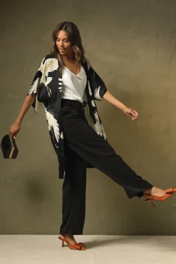 Stork Black Midi Kimono