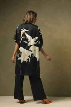 Stork Black Midi Kimono