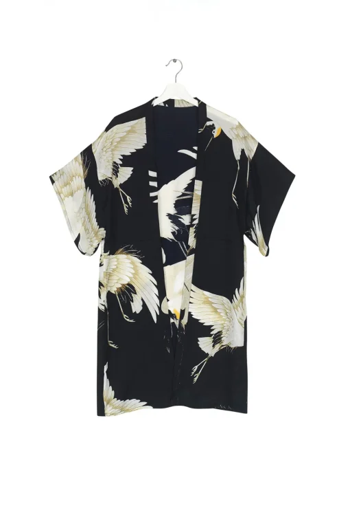 Stork Black Midi Kimono