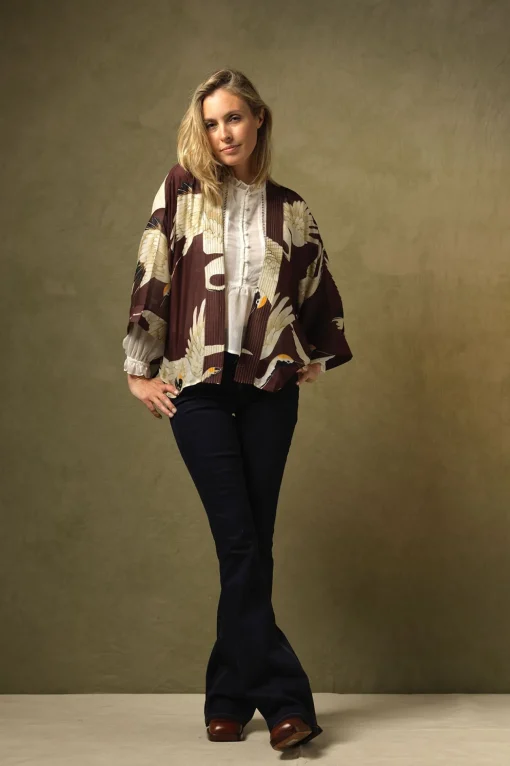 Stork Burgundy Kimono