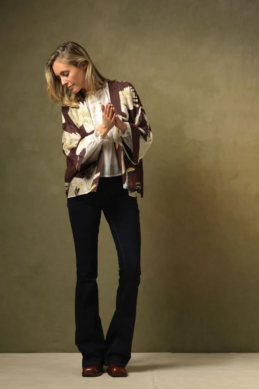 Stork Burgundy Kimono