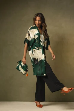 Stork Forest Green Midi Kimono