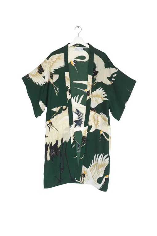 Stork Forest Green Midi Kimono
