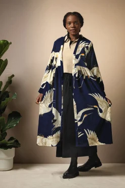 Stork Navy Velvet Duster Coat