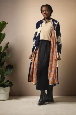 Stork Navy Velvet Duster Coat