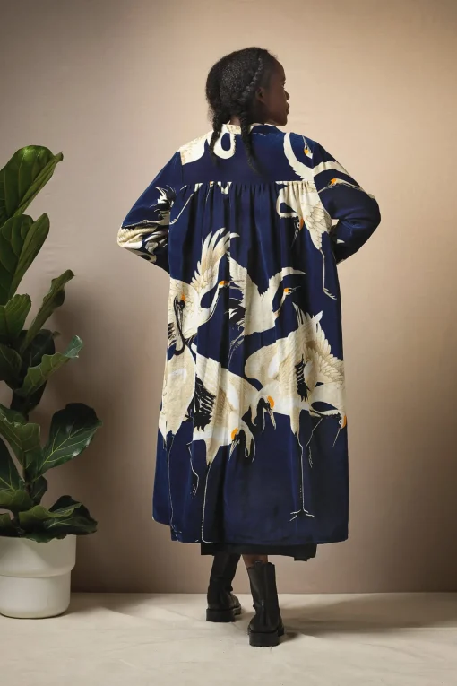 Stork Navy Velvet Duster Coat