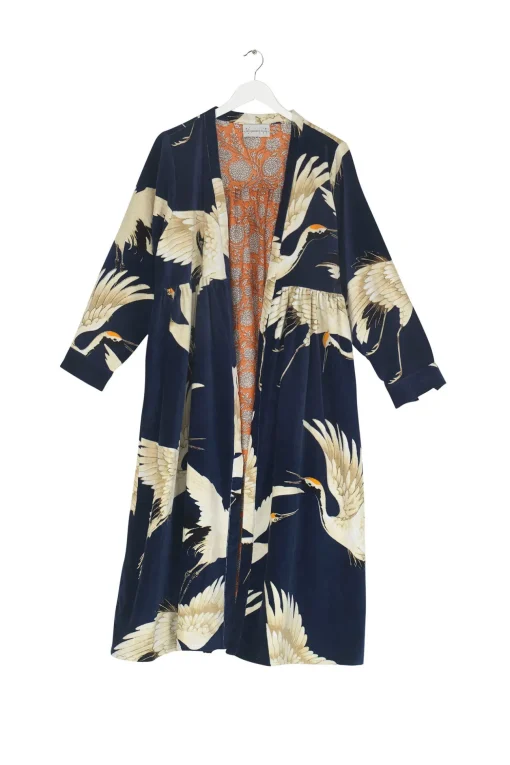 Stork Navy Velvet Duster Coat