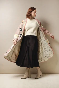Stork Pink Velvet Duster Coat