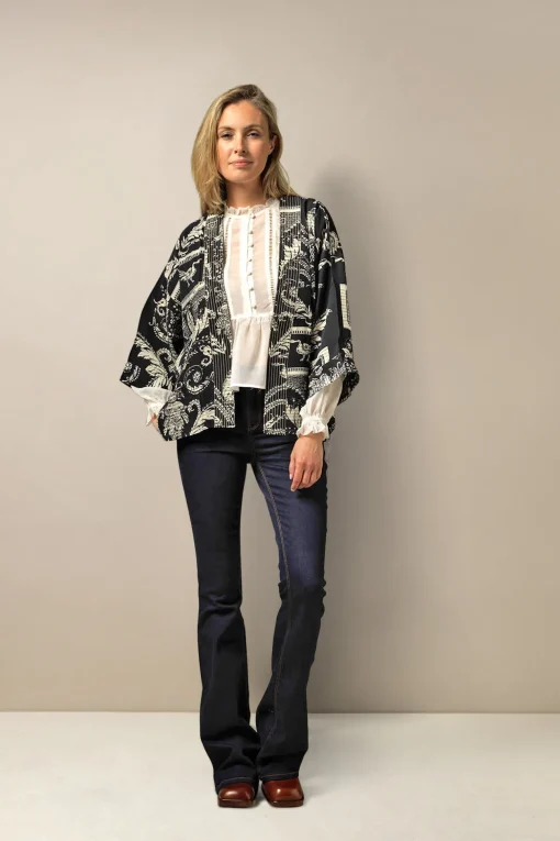 Vintage Damask Black Crepe Kimono