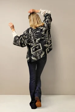 Vintage Damask Black Crepe Kimono