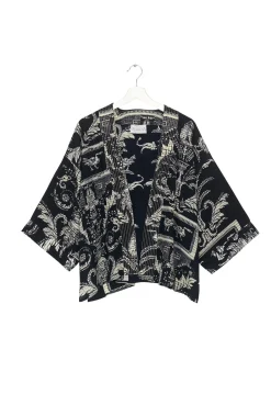Vintage Damask Black Crepe Kimono