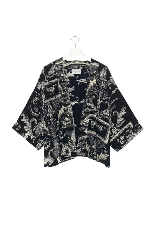 Vintage Damask Black Crepe Kimono