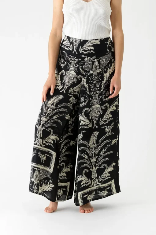 Vintage Damask Black Palazzo Pant