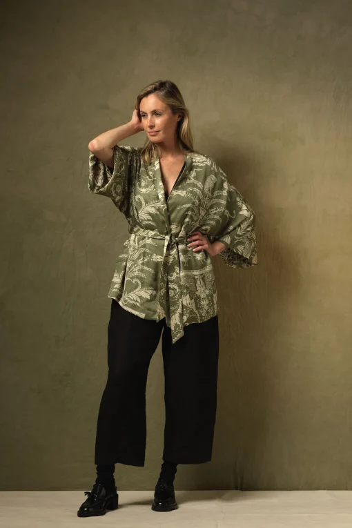 Vintage Damask Sage Wrap Jacket