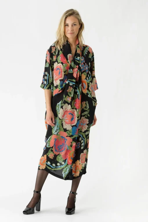 Woven Flower Black Rachel Dress